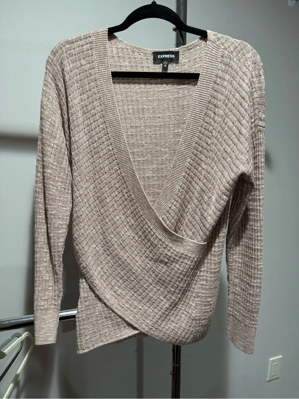 Express Taupe Wrap-Front V-Neck Sweater